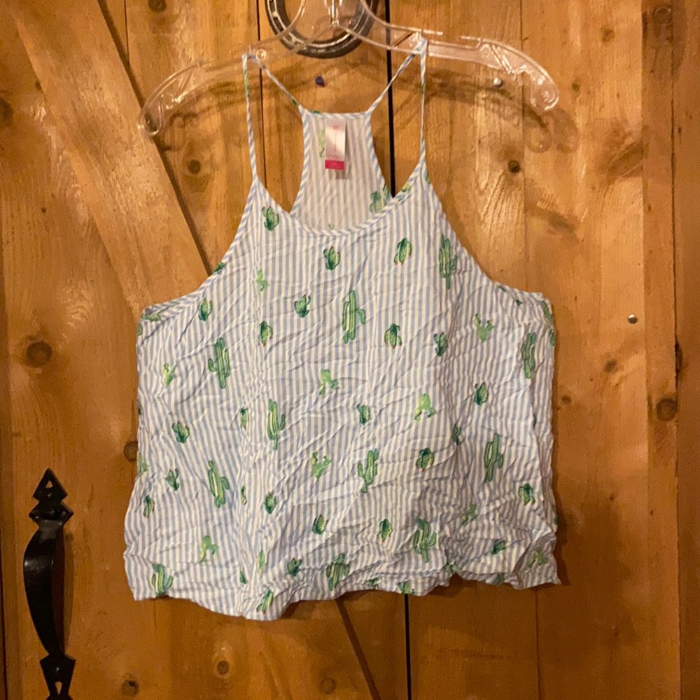 No Boundaries L/G (11-13) Blue and White Cactus Tank top